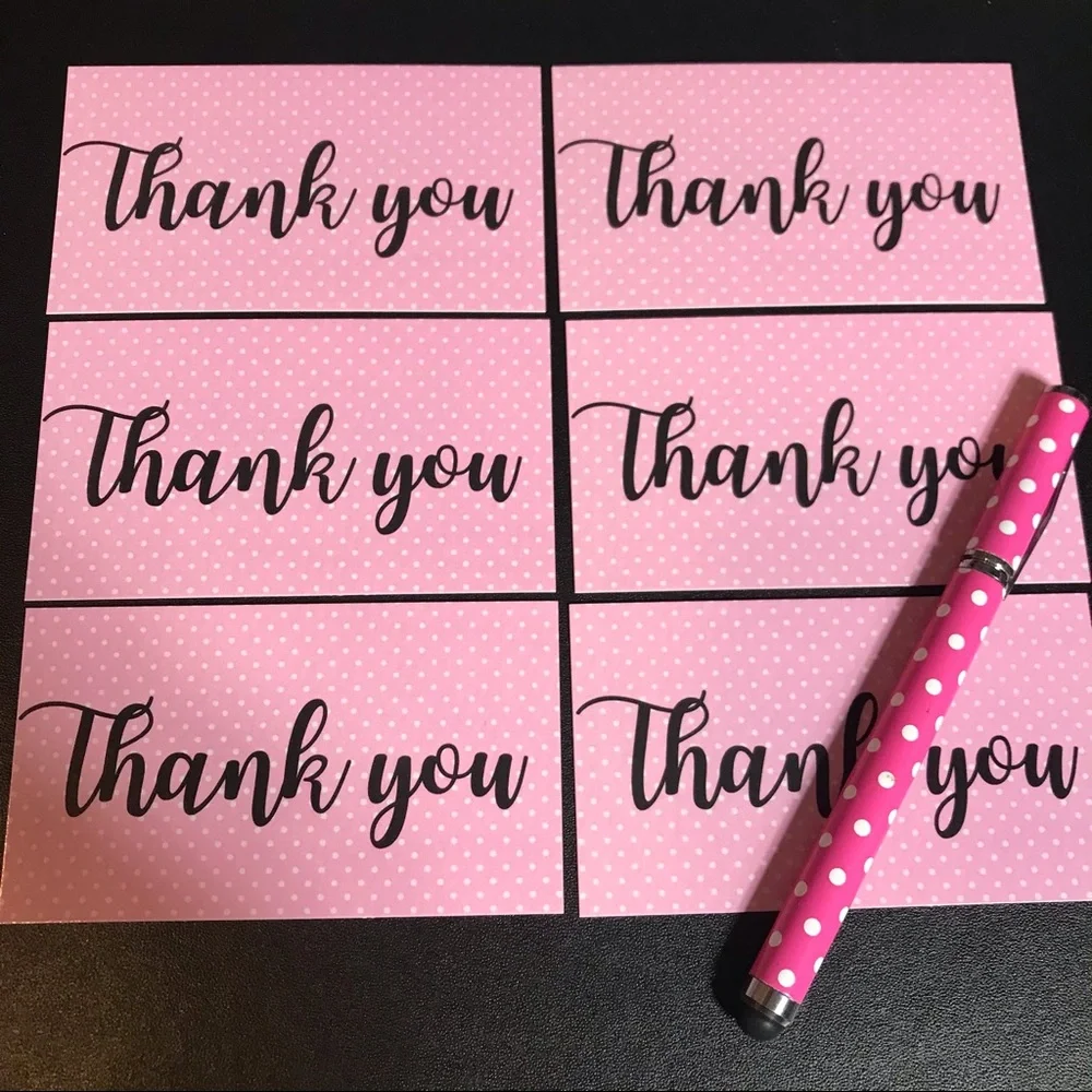 30 pink polka dot thank you cards glossy size 3.5x2 new design